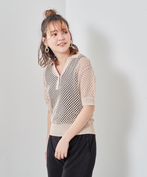 cepo(セポ)の「フィッシュネット ポロニット(ポロシャツ・レディース・オフホワイト/ブルー・M)」の11枚目の写真