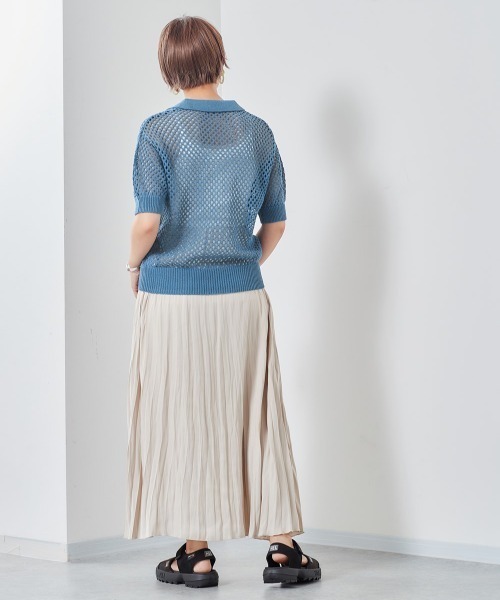 cepo(セポ)の「フィッシュネット ポロニット(ポロシャツ・レディース・オフホワイト/ブルー・M)」の6枚目の写真