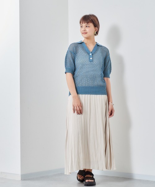 cepo(セポ)の「フィッシュネット ポロニット(ポロシャツ・レディース・オフホワイト/ブルー・M)」の4枚目の写真