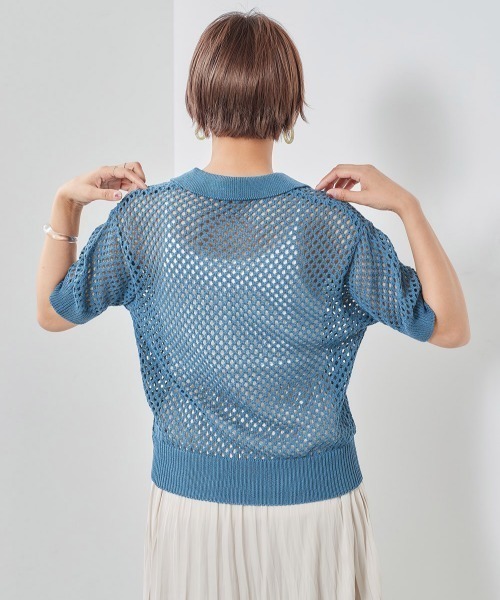 cepo(セポ)の「フィッシュネット ポロニット(ポロシャツ・レディース・オフホワイト/ブルー・M)」の17枚目の写真