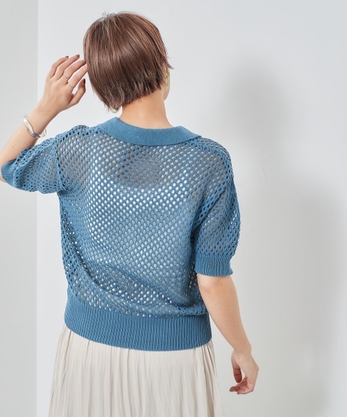 cepo(セポ)の「フィッシュネット ポロニット(ポロシャツ・レディース・オフホワイト/ブルー・M)」の19枚目の写真