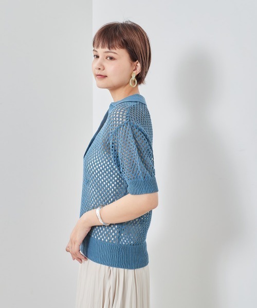 cepo(セポ)の「フィッシュネット ポロニット(ポロシャツ・レディース・オフホワイト/ブルー・M)」の7枚目の写真