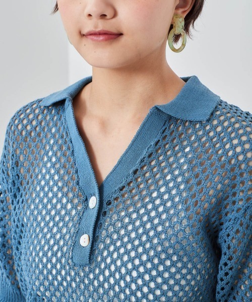 cepo(セポ)の「フィッシュネット ポロニット(ポロシャツ・レディース・オフホワイト/ブルー・M)」の15枚目の写真