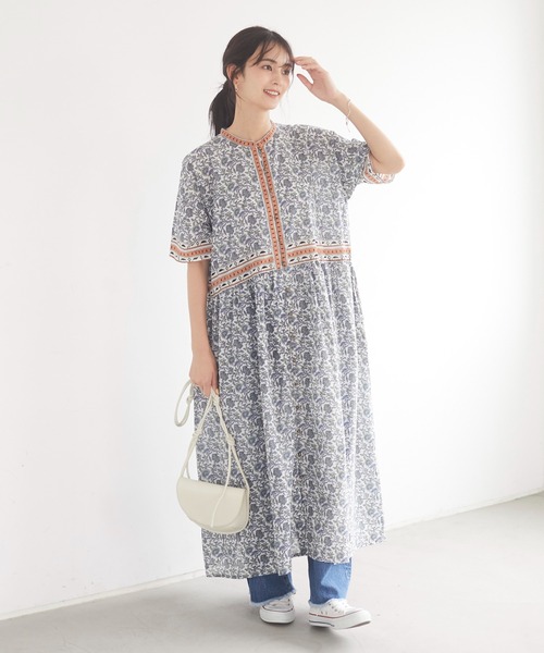 CRAFT STANDARD BOUTIQUE（クラフトスタンダードブティック）の「インドコットン パネル柄ワンピース　＊◇（ワンピース・レディース・ブラウン/ブルー・FREE）」の9枚目の写真
