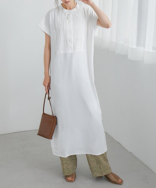 Fashion Letter(ファッションレター)の「ピンタックシャツワンピース(シャツワンピース・レディース・ホワイト/グレイッシュベージュ/ライトグリーン/ラベンダー・M)」の1枚目の写真