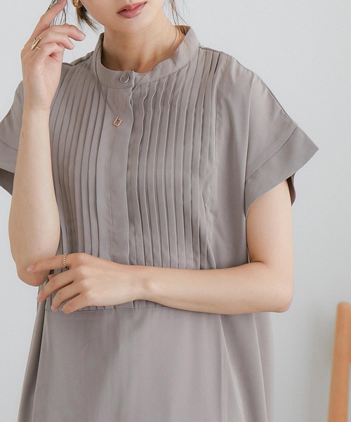 Fashion Letter(ファッションレター)の「ピンタックシャツワンピース(シャツワンピース・レディース・ホワイト/グレイッシュベージュ/ライトグリーン/ラベンダー・M)」の2枚目の写真