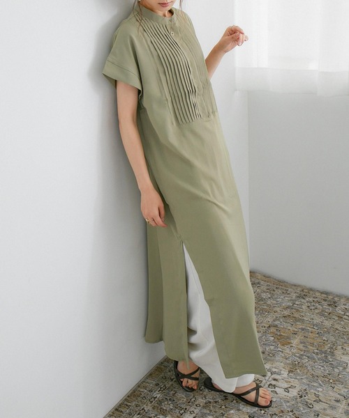Fashion Letter(ファッションレター)の「ピンタックシャツワンピース(シャツワンピース・レディース・ホワイト/グレイッシュベージュ/ライトグリーン/ラベンダー・M)」の3枚目の写真