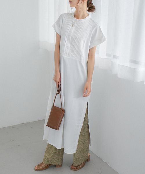 Fashion Letter(ファッションレター)の「ピンタックシャツワンピース(シャツワンピース・レディース・ホワイト/グレイッシュベージュ/ライトグリーン/ラベンダー・M)」の5枚目の写真