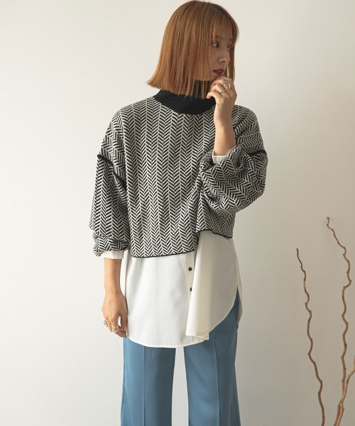 rectangle(レクタングル)の「ヘリンボーン柄ジャガードニット(ニット/セーター・レディース・ブラック/ベージュ/オリーブ・FREE)」の15枚目の写真