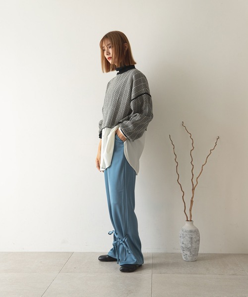 rectangle(レクタングル)の「ヘリンボーン柄ジャガードニット(ニット/セーター・レディース・ブラック/ベージュ/オリーブ・FREE)」の18枚目の写真