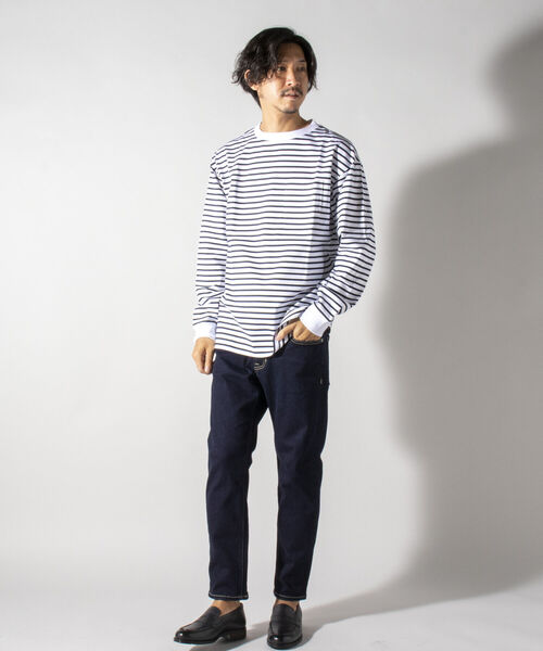 NOLLEY'S goodman（ノーリーズグッドマン）の「ビッグシルエット オーバーサイズ ロングスリーブＴシャツ（※上品感漂うハイゲージ コットン使用）（Tシャツ/カットソー・メンズ・ホワイト/ブラック系その他3/ネイビー/ホワイト系その他4/グレイッシュベージュ・MEDIUM/X-LARGE/SMALL/LARGE）」の9枚目の写真