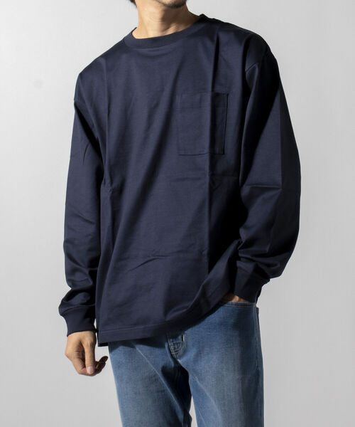 NOLLEY'S goodman（ノーリーズグッドマン）の「ビッグシルエット オーバーサイズ ロングスリーブＴシャツ（※上品感漂うハイゲージ コットン使用）（Tシャツ/カットソー・メンズ・ホワイト/ブラック系その他3/ネイビー/ホワイト系その他4/グレイッシュベージュ・MEDIUM/X-LARGE/SMALL/LARGE）」の14枚目の写真