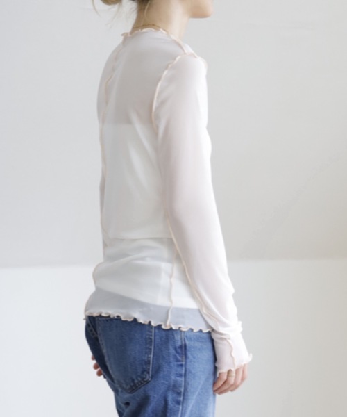 UNFIELD（アンフィールド）の「【UNFIELD　配色メローメッシュトップス】（Tシャツ/カットソー・レディース・ホワイト/ブラック/ブルーグレー・FREE）」の12枚目の写真