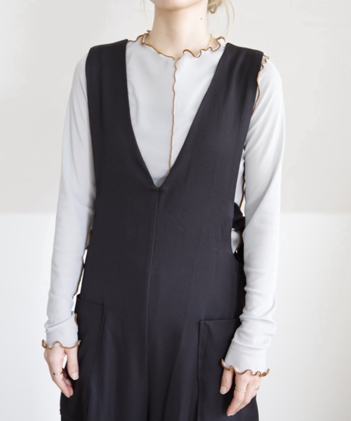 UNFIELD（アンフィールド）の「【UNFIELD　配色メローメッシュトップス】（Tシャツ/カットソー・レディース・ホワイト/ブラック/ブルーグレー・FREE）」の13枚目の写真