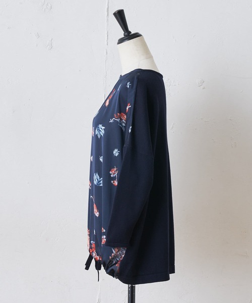 BEARDSLEY（ビアズリー）の「バードリーフプリントニット（ニット/セーター・レディース・ネイビー/ベージュ・FREE）」の5枚目の写真