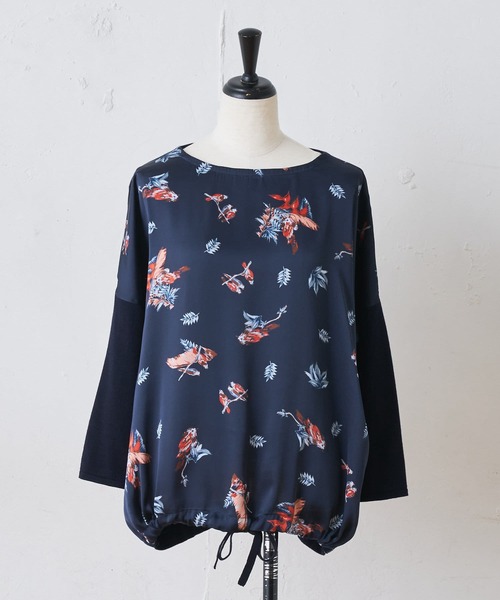 BEARDSLEY（ビアズリー）の「バードリーフプリントニット（ニット/セーター・レディース・ネイビー/ベージュ・FREE）」の17枚目の写真