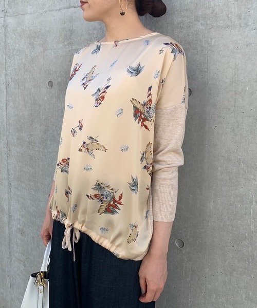 BEARDSLEY（ビアズリー）の「バードリーフプリントニット（ニット/セーター・レディース・ネイビー/ベージュ・FREE）」の18枚目の写真