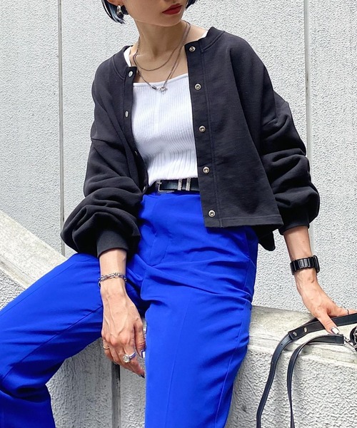 PAGEBOY（ページボーイ）の「ショートウラケカーディガン（カーディガン/ボレロ・レディース・オフホワイト/チャコールグレー/パープル系その他・FREE）」の6枚目の写真