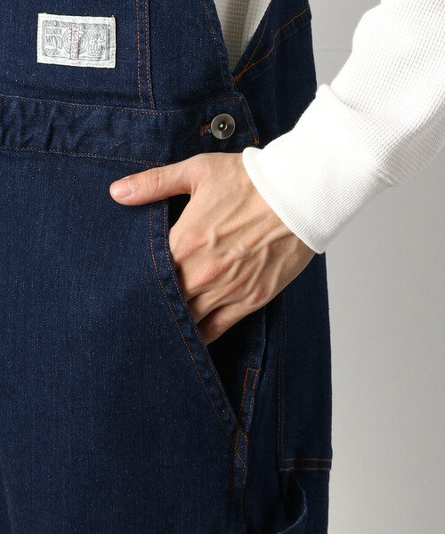 Purple&Yellow(パープルアンドイエロー)の「デニムオーバーオール(サロペット/オーバーオール・メンズ・ワンウォッシュ/ライトインディゴブルー・SMALL/MEDIUM/LARGE)」の5枚目の写真