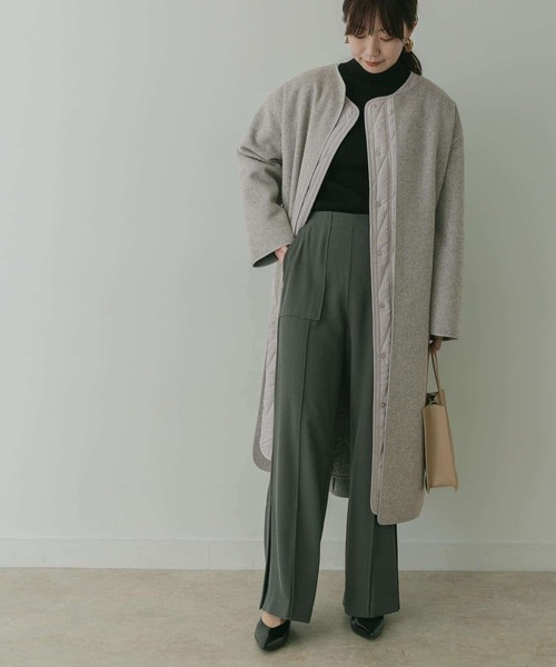 KBF+（ケービーエフプラス）の「KBF+　サイドスリットレイヤードコート∴∴（ノーカラージャケット・レディース・ベージュ/グレー・ONE）」の21枚目の写真