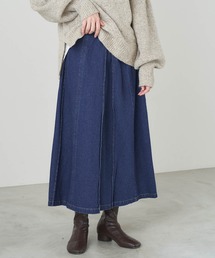10ozデニムタック切り替えフレアロングスカート