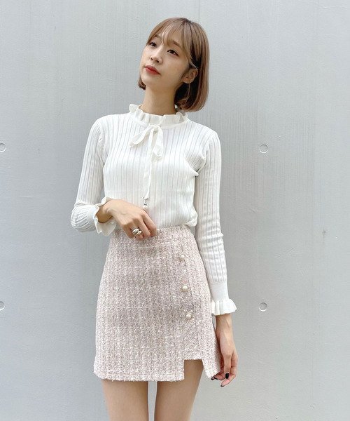 titty＆Co. PETIT（ティティアンドコープティ）の「【titty&Co.PETIT】ラメチェックパールスカパン（スカート・レディース・ブラック/ベージュ/グレー/ピンク・SMALL/LARGE/MEDIUM）」の4枚目の写真