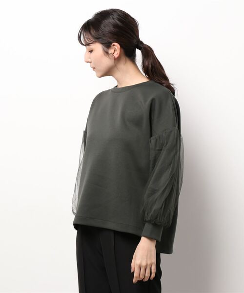 AMERICAN HOLIC(アメリカンホリック)の「チュールスリーブポンチプルオーバー(Tシャツ/カットソー・レディース・ブラック/カーキ/テラコッタ・M/L)」の6枚目の写真