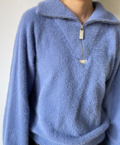 NEUNA（ヌナ）の「モヘアシャギーハーフジップニット（ニット/セーター・レディース・サックスブルー/アイボリー/グレイッシュベージュ・FREE）」の11枚目の写真