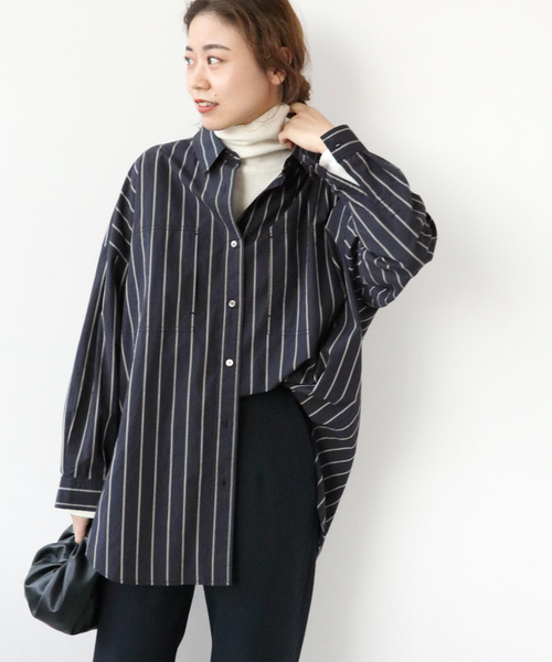 JOURNAL STANDARD relume（ジャーナルスタンダード　レリューム）の「《追加》コットンタイプライターボクシーシャツ◆（シャツ/ブラウス・レディース・ネイビー/ブルー・FREE）」の6枚目の写真