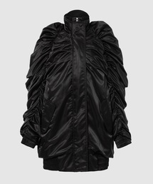 BLACK GATHERED SLEEVES BOMBER JACKET