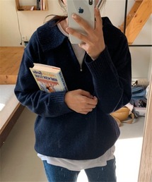 フロントジップ ニットトップス