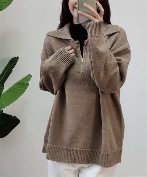 MAISON DE THERESE(メゾン ド テレーズ)の「フロントジップ ニットトップス(ニット/セーター・レディース・アイボリー/モカ/グレー/ネイビー・FREE)」の12枚目の写真