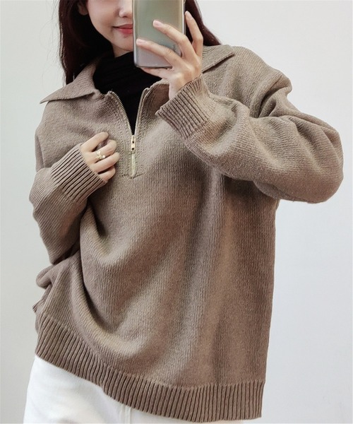 MAISON DE THERESE(メゾン ド テレーズ)の「フロントジップ ニットトップス(ニット/セーター・レディース・アイボリー/モカ/グレー/ネイビー・FREE)」の11枚目の写真