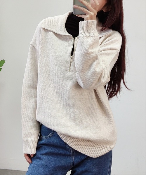 MAISON DE THERESE(メゾン ド テレーズ)の「フロントジップ ニットトップス(ニット/セーター・レディース・アイボリー/モカ/グレー/ネイビー・FREE)」の5枚目の写真