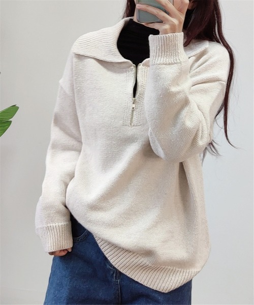 MAISON DE THERESE(メゾン ド テレーズ)の「フロントジップ ニットトップス(ニット/セーター・レディース・アイボリー/モカ/グレー/ネイビー・FREE)」の6枚目の写真