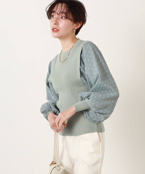 Torrazzo Donna（トラッゾドンナ）の「◇【WEB限定】【TORRAZZO DONNA/ トラッゾドンナ】バルーンシフォンドットニット（ニット/セーター・レディース・キナリ/グレイッシュブルー/ワイン/ブラック・FREE）」の3枚目の写真