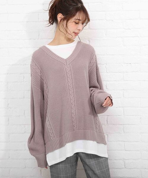 SHOO・LA・RUE（シューラルー）の「◆バックレースアップ　レイヤード風ニット（ニット/セーター・レディース・パープル/ライトグリーン/アイボリー/ベビーピンク・00）」の4枚目の写真