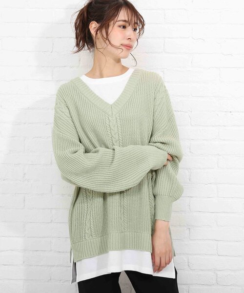 SHOO・LA・RUE（シューラルー）の「◆バックレースアップ　レイヤード風ニット（ニット/セーター・レディース・パープル/ライトグリーン/アイボリー/ベビーピンク・00）」の2枚目の写真