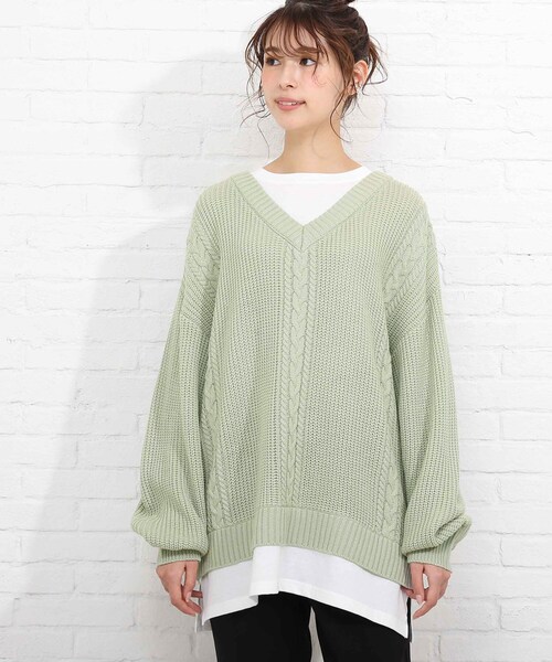 SHOO・LA・RUE（シューラルー）の「◆バックレースアップ　レイヤード風ニット（ニット/セーター・レディース・パープル/ライトグリーン/アイボリー/ベビーピンク・00）」の7枚目の写真