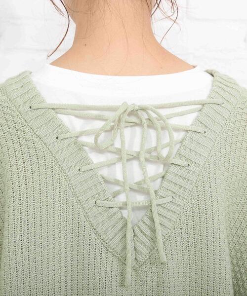 SHOO・LA・RUE（シューラルー）の「◆バックレースアップ　レイヤード風ニット（ニット/セーター・レディース・パープル/ライトグリーン/アイボリー/ベビーピンク・00）」の12枚目の写真