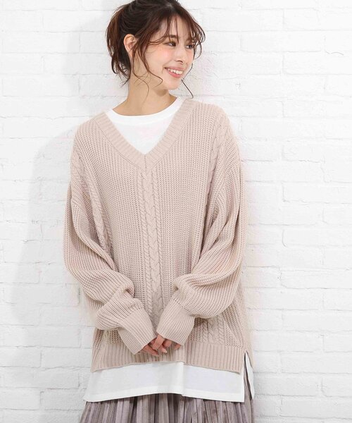 SHOO・LA・RUE（シューラルー）の「◆バックレースアップ　レイヤード風ニット（ニット/セーター・レディース・パープル/ライトグリーン/アイボリー/ベビーピンク・00）」の18枚目の写真