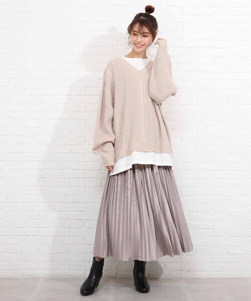 SHOO・LA・RUE（シューラルー）の「◆バックレースアップ　レイヤード風ニット（ニット/セーター・レディース・パープル/ライトグリーン/アイボリー/ベビーピンク・00）」の20枚目の写真