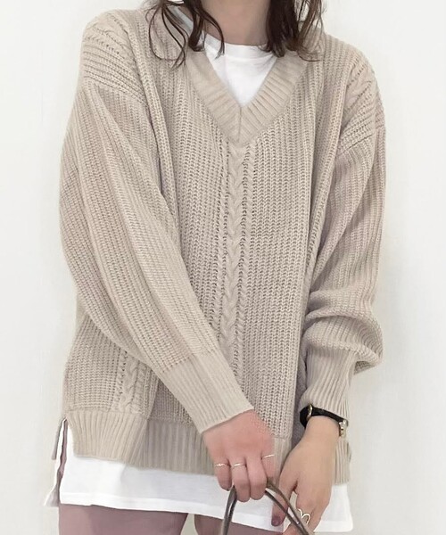 SHOO・LA・RUE（シューラルー）の「◆バックレースアップ　レイヤード風ニット（ニット/セーター・レディース・パープル/ライトグリーン/アイボリー/ベビーピンク・00）」の21枚目の写真