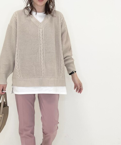 SHOO・LA・RUE（シューラルー）の「◆バックレースアップ　レイヤード風ニット（ニット/セーター・レディース・パープル/ライトグリーン/アイボリー/ベビーピンク・00）」の22枚目の写真