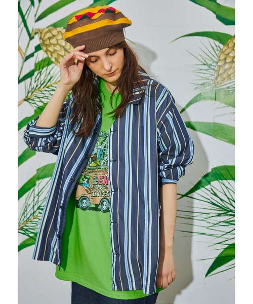 AlexanderLeeChang（アレキサンダーリーチャン）の「AlexanderLeeChang アレキサンダーリーチャン / STRIPE SEO-L SHIRTS ビッグシルエットストライプシャツ 背負えるシャツ / AC022202（シャツ/ブラウス・メンズ・ネイビー/オレンジ/スカイブルー・3/2）」の2枚目の写真