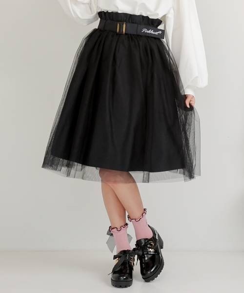 PINKHUNT(ピンクハント)の「PINKHUNT チュール重ねスカート 6528K(デニムスカート・キッズ・ブラック/ホワイト・130cm/140cm/150cm/160cm/120cm)」の2枚目の写真