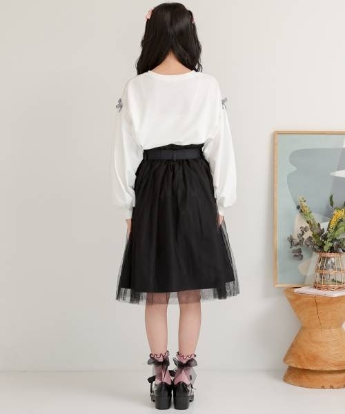 PINKHUNT(ピンクハント)の「PINKHUNT チュール重ねスカート 6528K(デニムスカート・キッズ・ブラック/ホワイト・130cm/140cm/150cm/160cm/120cm)」の5枚目の写真