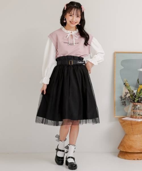 PINKHUNT(ピンクハント)の「PINKHUNT チュール重ねスカート 6528K(デニムスカート・キッズ・ブラック/ホワイト・130cm/140cm/150cm/160cm/120cm)」の6枚目の写真