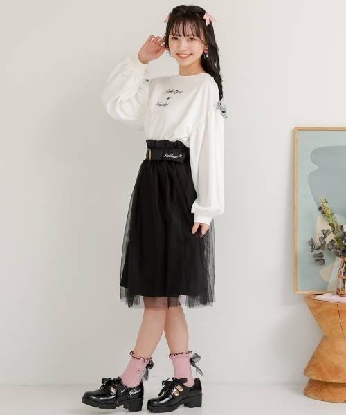 PINKHUNT(ピンクハント)の「PINKHUNT チュール重ねスカート 6528K(デニムスカート・キッズ・ブラック/ホワイト・130cm/140cm/150cm/160cm/120cm)」の7枚目の写真