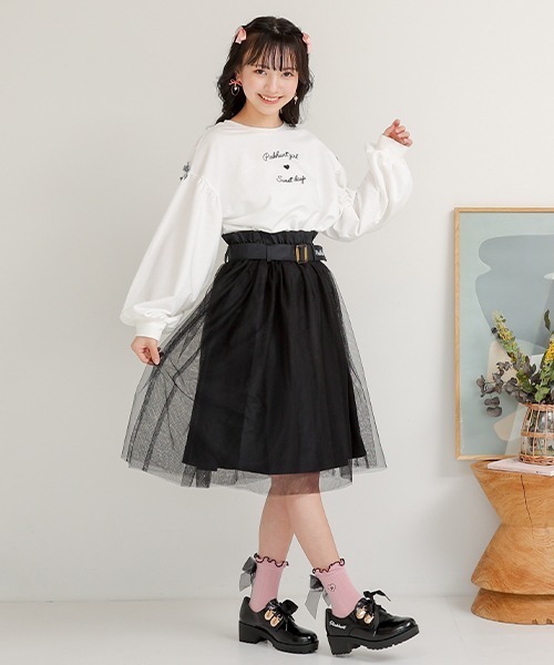 PINKHUNT(ピンクハント)の「PINKHUNT チュール重ねスカート 6528K(デニムスカート・キッズ・ブラック/ホワイト・130cm/140cm/150cm/160cm/120cm)」の9枚目の写真